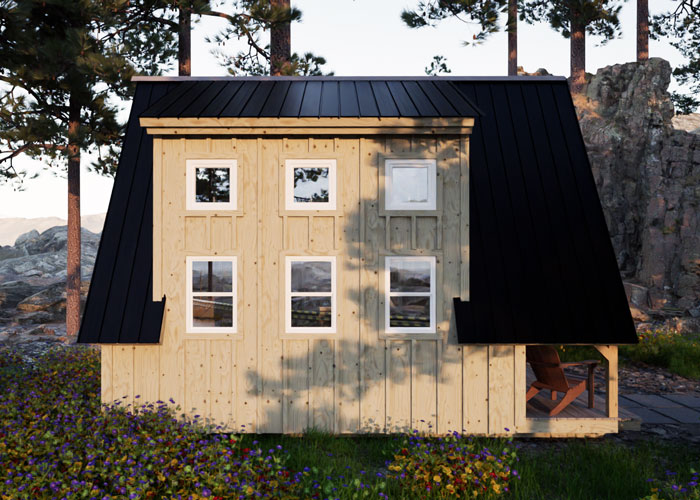 The side view of the A-Frame with Dormers shows the two levels of windows for letting in ample light.