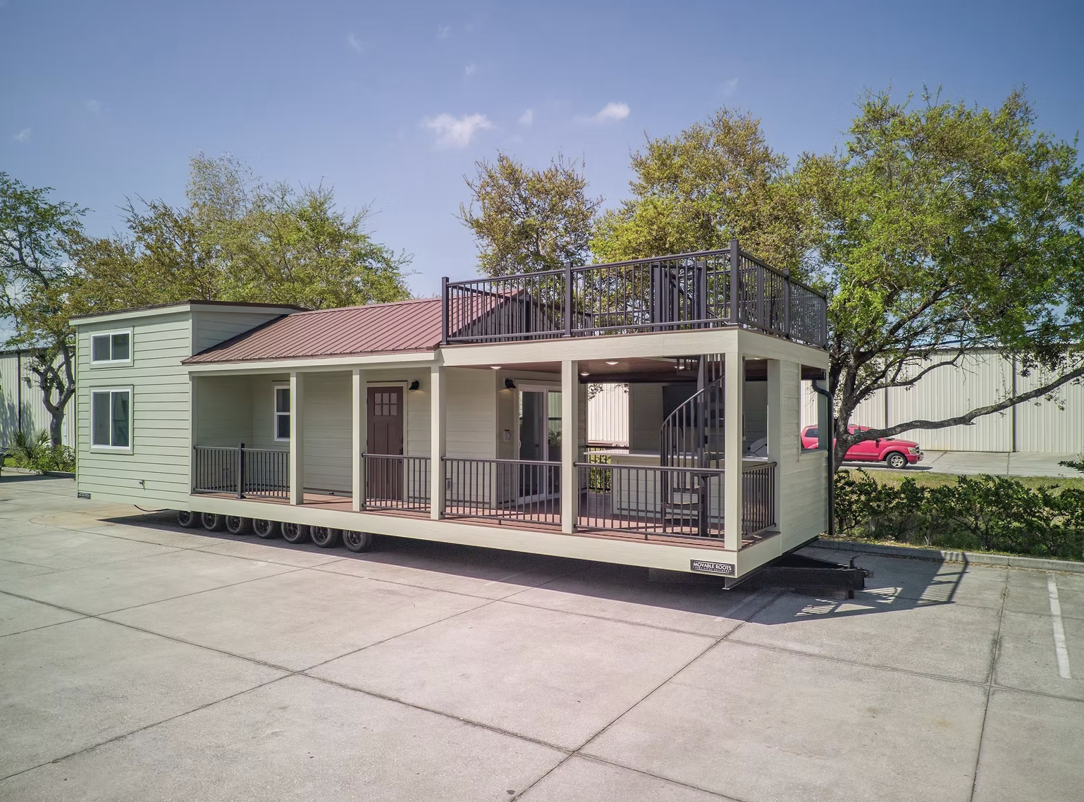 A Closer Look at a Park Model Cabin with Rooftop Deck and Modern Interior
