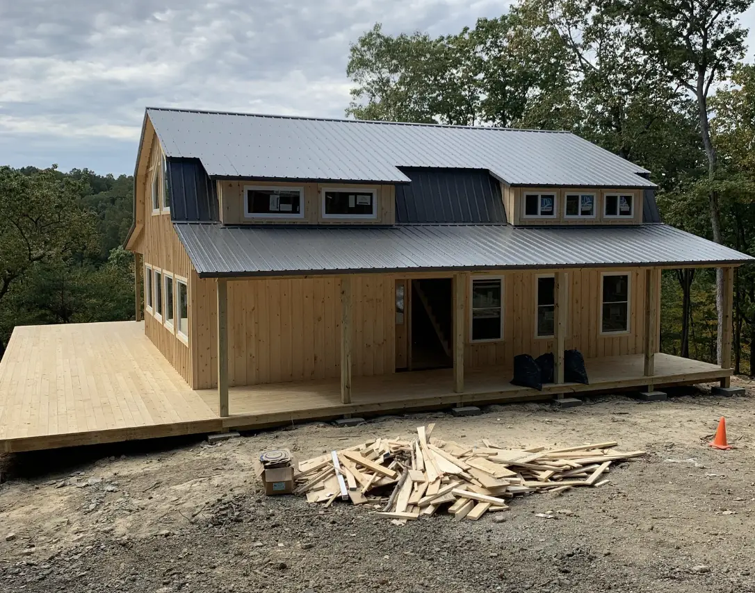 Discover a 28′×38′ Two-Story Amish Gambrel Cabin Under $80,000