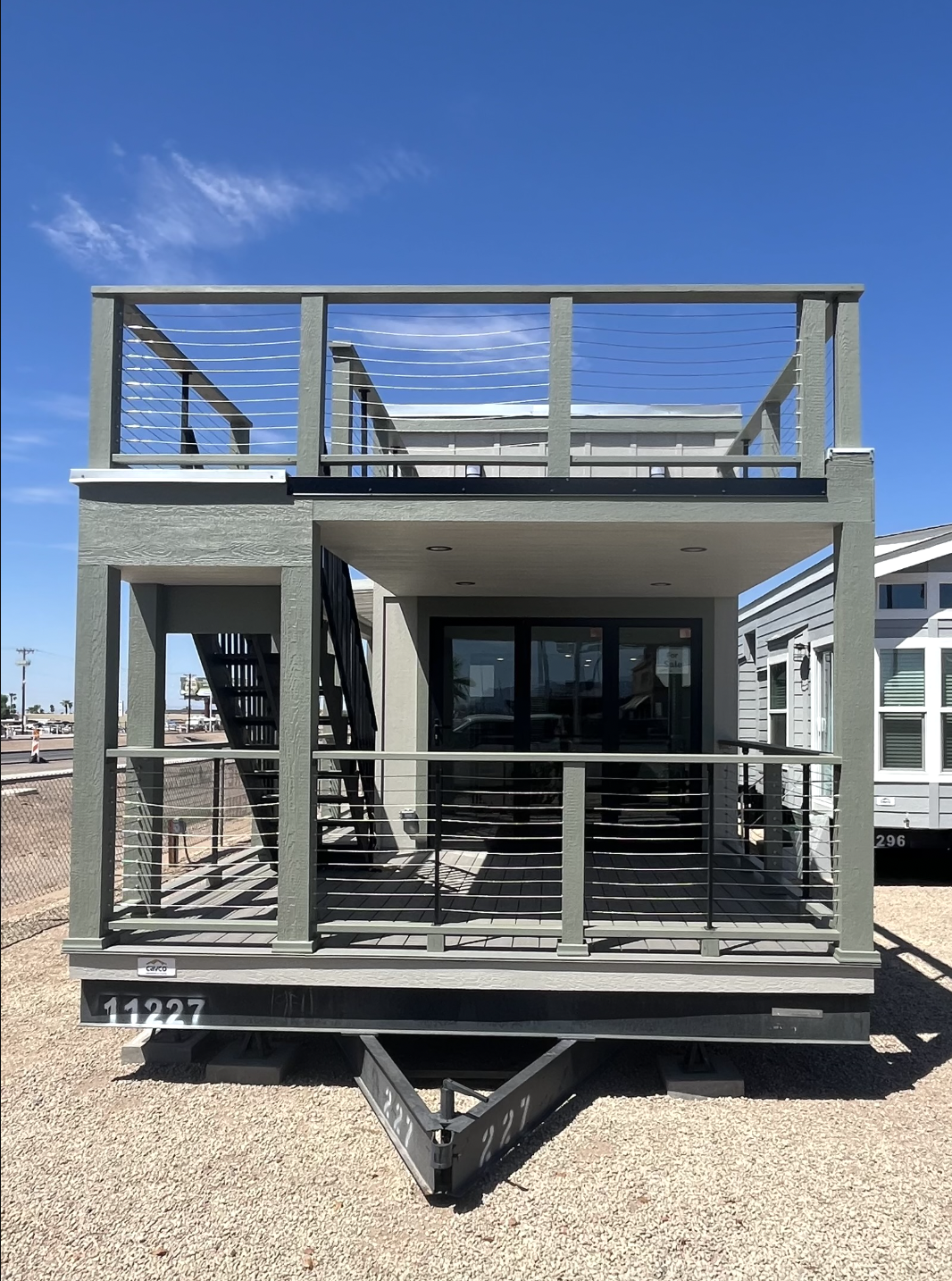 a 2026 Park Model Cabin with an Observation Deck and Modern Interior