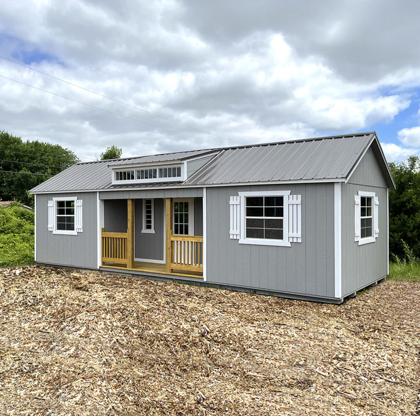 12×32 Cabin with Center Porch and Dormer Windows Under $15,000