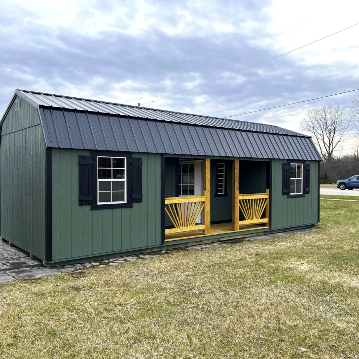 Affordable 12×28 Cabin with Center Porch Under $11,000