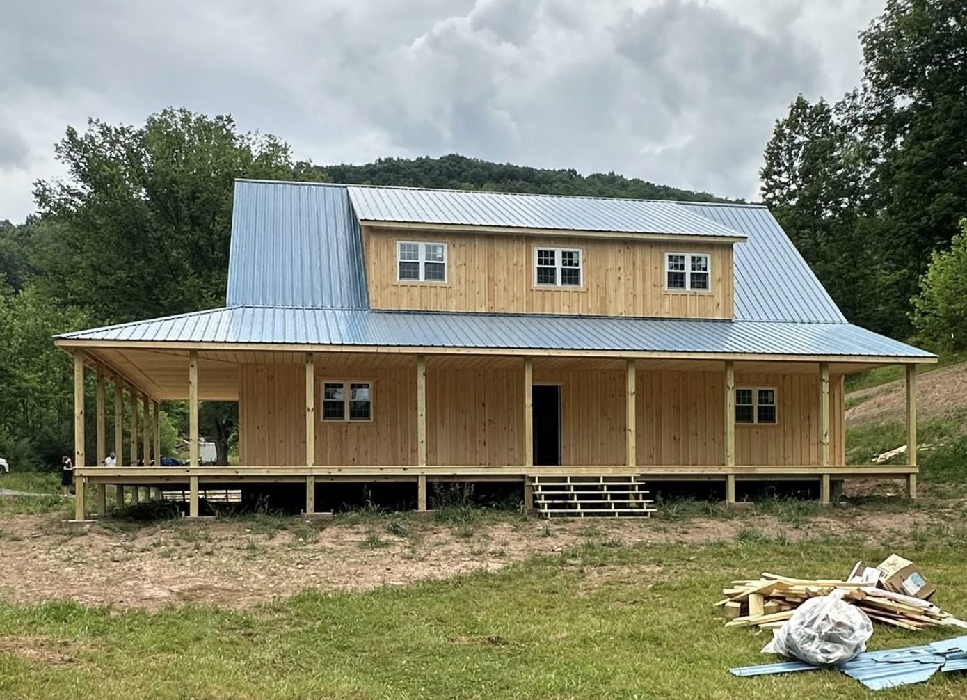 30'×50' Two-Story Amish Gable Cabin with 2-Sided 10' Wraparound Porches