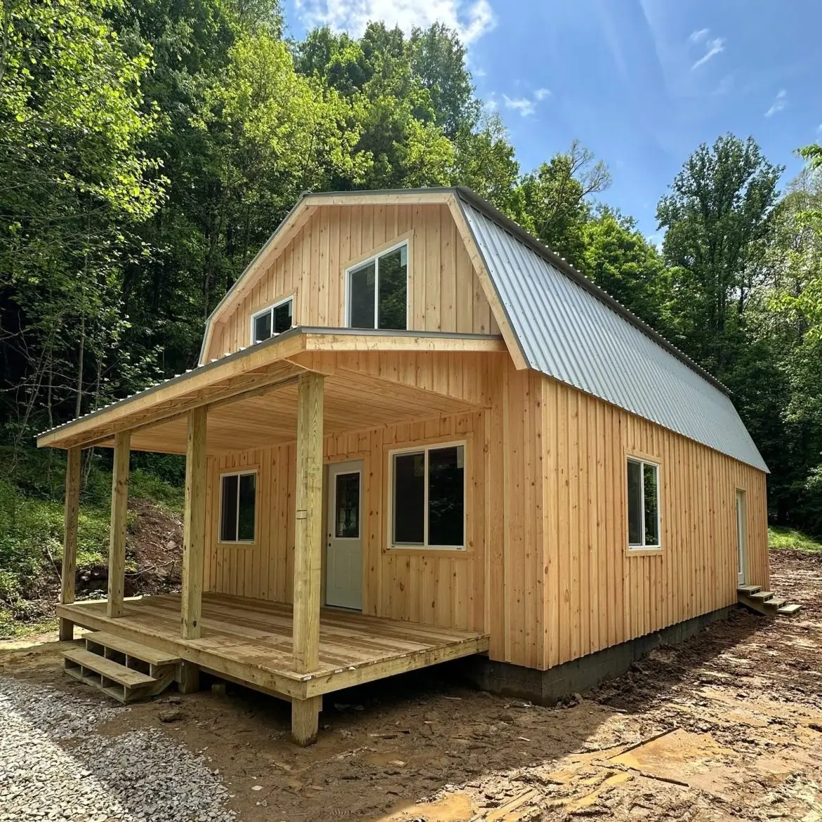 24×36 2-Story Gambrel Cabin with 8×20 Porch - Under $50,000